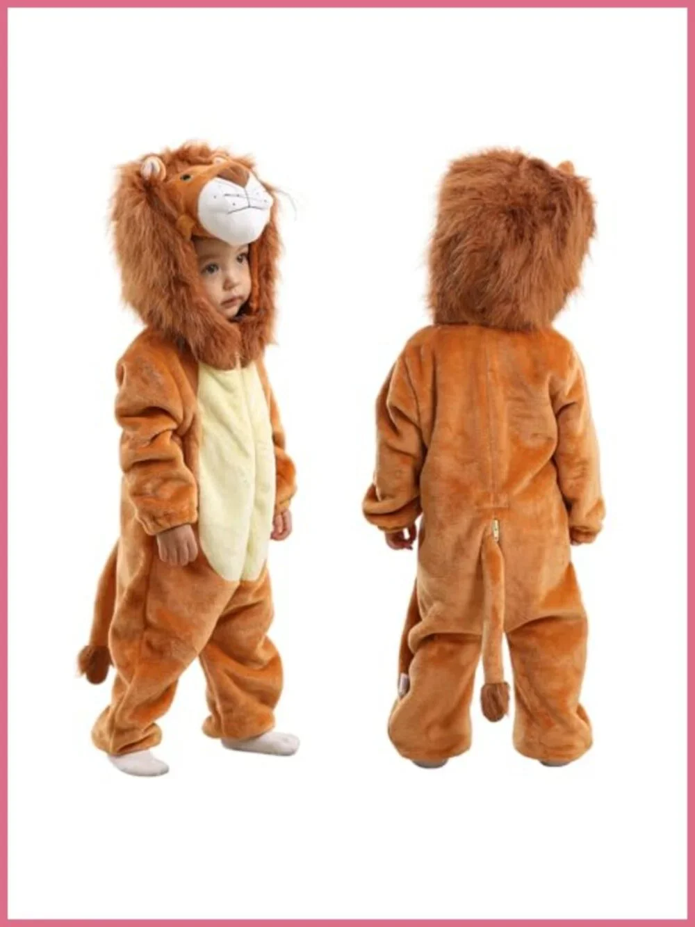 Toddler Lion Costume Fleece Romper Hooded Halloween Dress Up